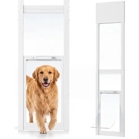 Adjustable Height White Dog Door for Sliding Glass Insert